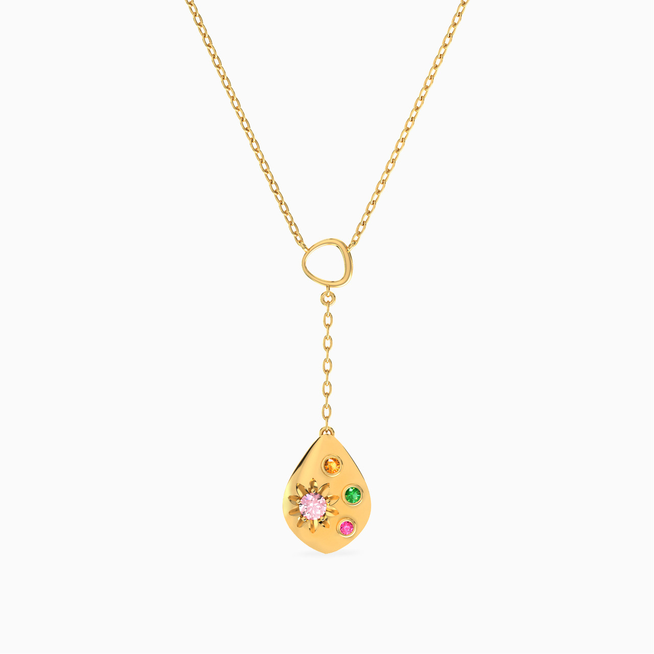 18K Gold Colored Stones Pendant Necklace