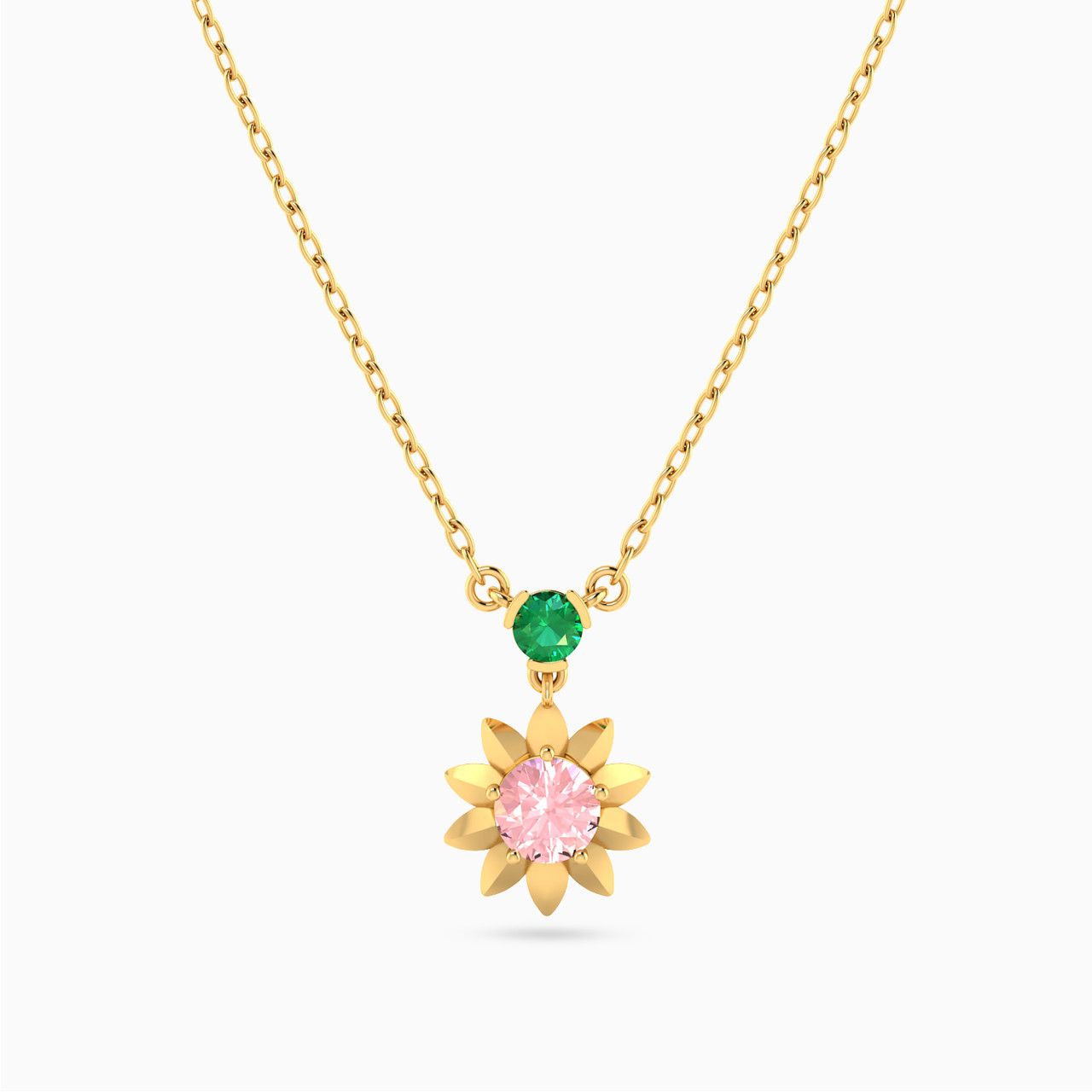 18K Gold Colored Stones Pendant Necklace