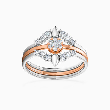 Flower Diamonds Twin Rings in 18K Gold - 111102400048