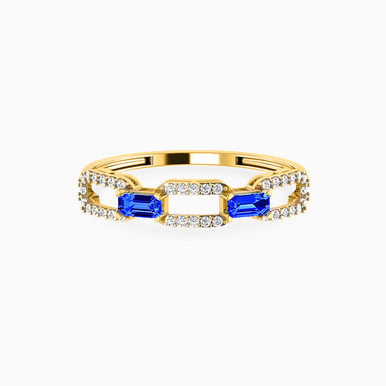 Baguette Diamonds & Blue Stone Statement Ring in 18K Gold - 111104140033