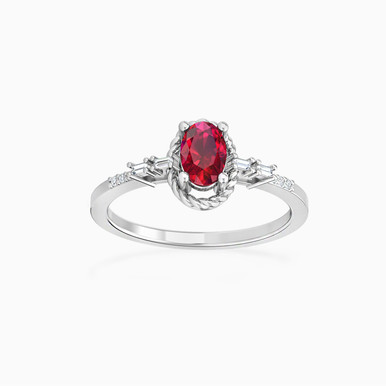 Oval Diamond & Red Stone Ring in 18K Gold - ERG00046RB