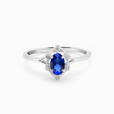 Oval Diamond & Blue Stone Ring in 18K Gold - ERG00049SB