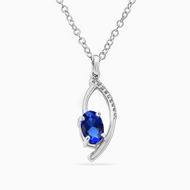 Marquise Diamond & Blue Stone Necklace in 18K Gold - ENE00021SB