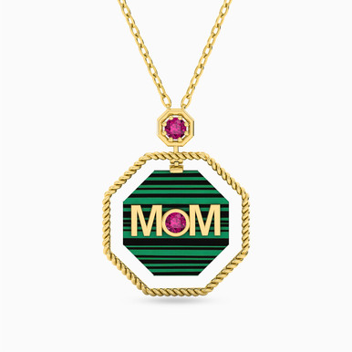 Mom Word Colored Stone Necklace in 18K Gold - 111405120220