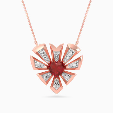 Heart Diamond & Red Stone Necklace in 18K Gold - KP201458RB
