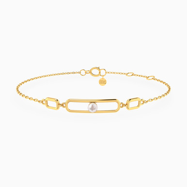 Rectangluar Link Pearl Chain Bracelet In 18K Gold - 21047110311