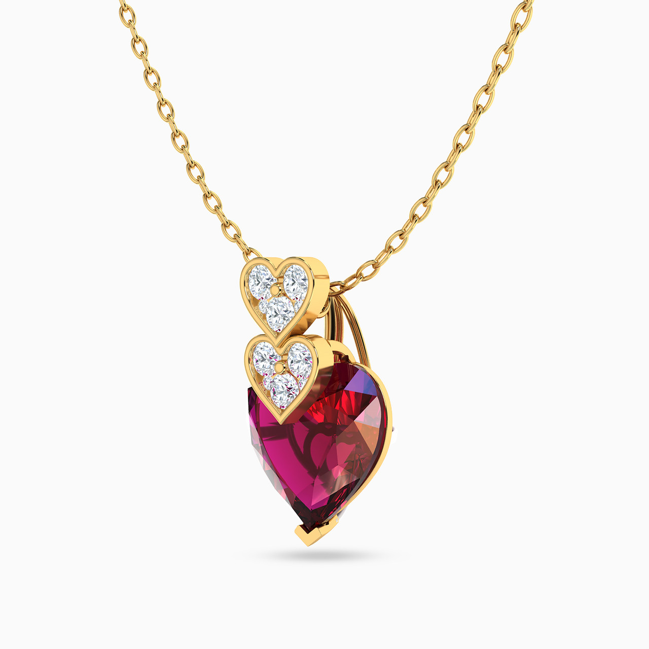 Heart Shaped Colored Stones Pendant with 18K Gold Chain