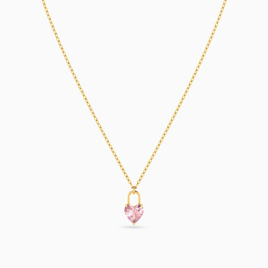 Heart Pink Stone Necklace In 18K Gold - 111404110386