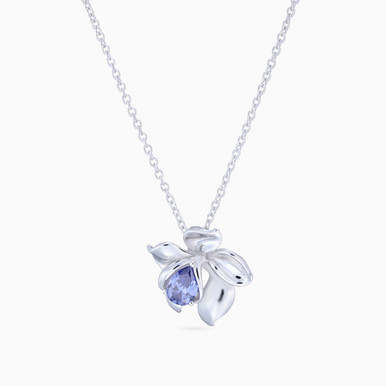 Flower Blue Stone Sterling Silver Necklace - SP13312A