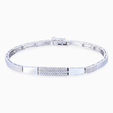 Clear Stone Sterling Silver Chain Bracelet - GB00652A