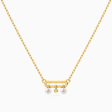 Open Oval Motif Pearl Necklace In 18K Gold - 21046030380