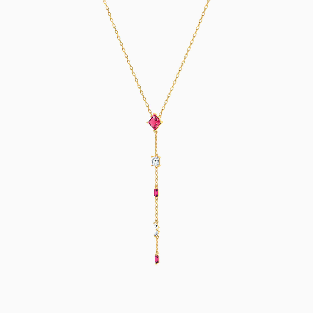 18K Gold Colored Stones Drop Pendant Necklace