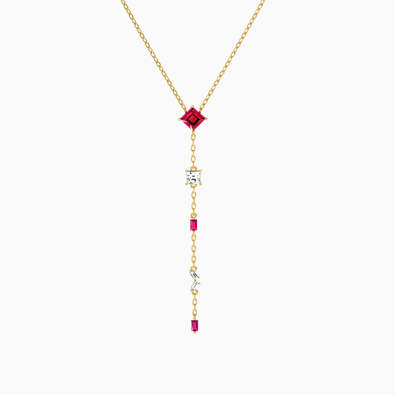 18K Gold Colored Stones Drop Pendant Necklace