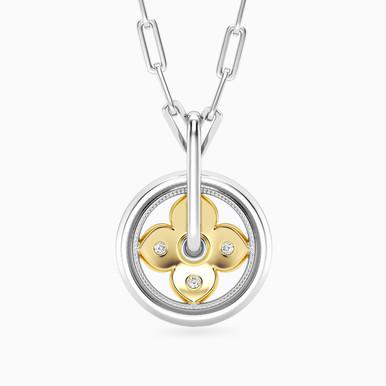 Round Floral Lab Grown Diamonds Sterling Silver Necklace - MSP00991