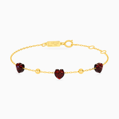 Heart Red Stone Chain Bracelet in 18K Gold - 111304130199