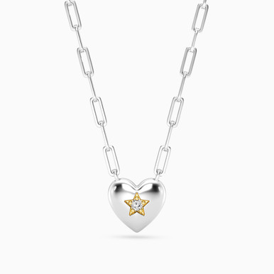 Heart Lab Grown Diamonds Sterling Silver Paperclip Chain Necklace - MSP00841