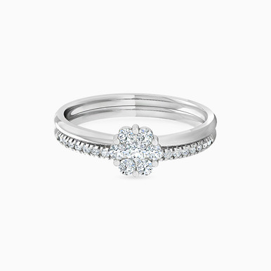 Flower Cubic Zirconia Twin Rings in 18K Gold - 111102200039
