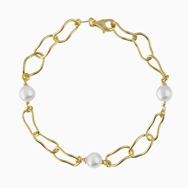 Irregular Links Pearls Gold Plated Chain Bracelet - A4645-00DP