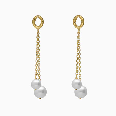 Circular Loop Pearls Gold Plated Drop Earrings - A5203-00DT