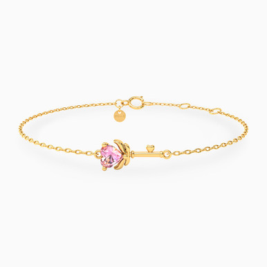 Heart Key Pink Stone Chain Bracelet in 18K Gold - 21047110336