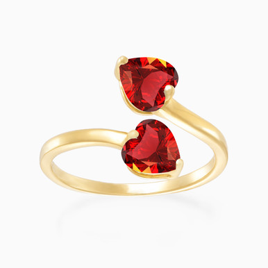 Hearts Red Stone Bypass Open Ring in 18K Gold - 21048110827