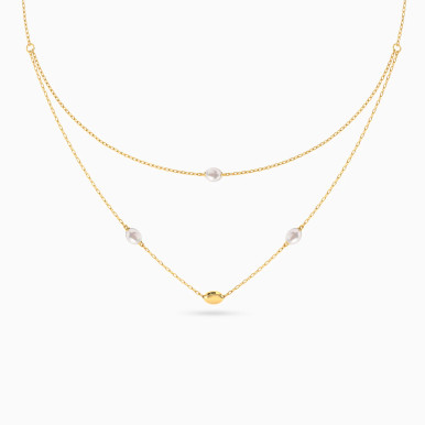 Layered Oval Beads & Pearls Necklace in 18K Gold - 21046030390 Layered Oval Beads & Pearls Necklace in 18K Gold - 21046030390