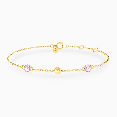 Bead & Pink Stones Chain Bracelet in 18K Gold - 21047020042