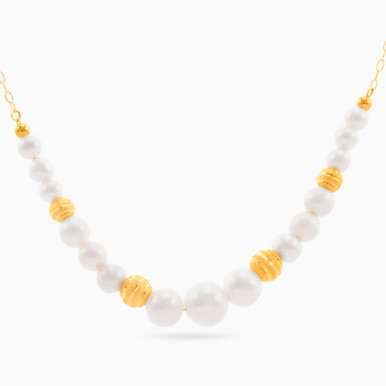 Beaded Pearl Chain Necklace in 18K Gold - LNE00121