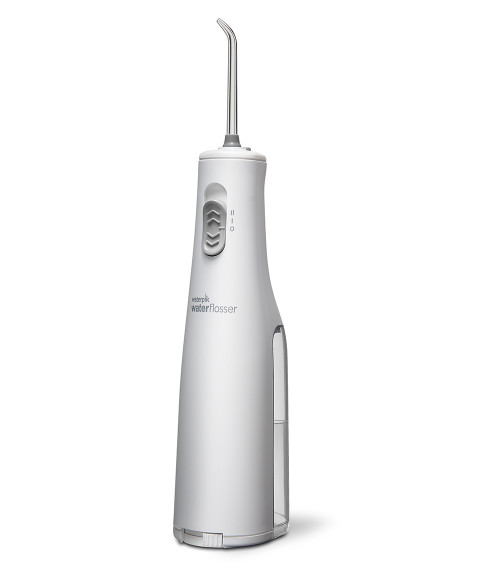 Waterpik Cordless Express water flosser. Battery operated, portable, and waterproof design