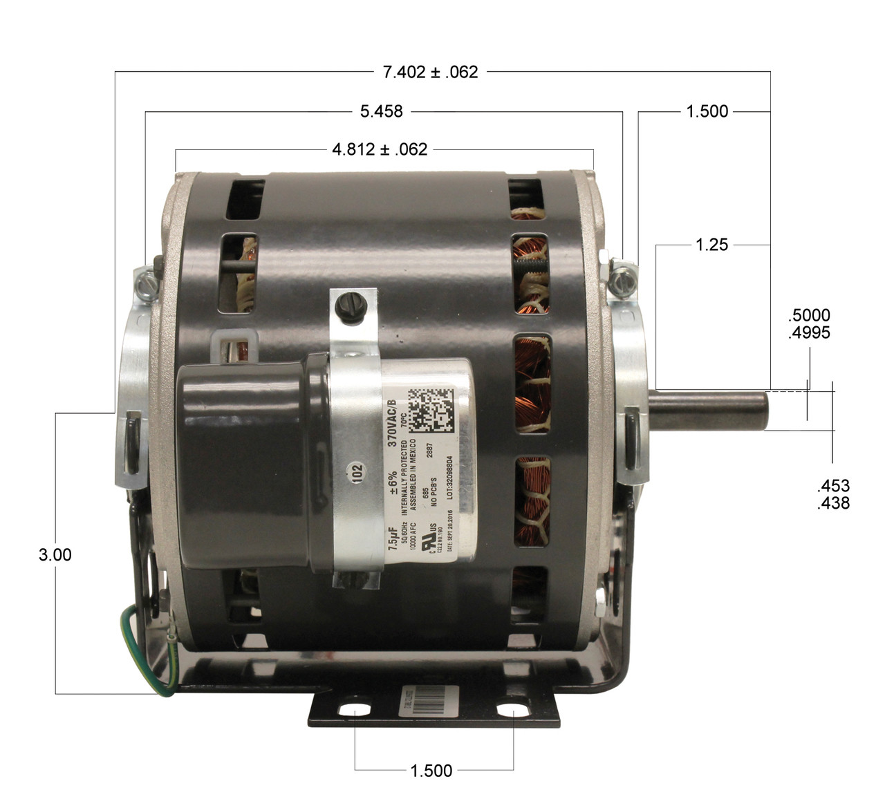 P9584 Trane Motor (X70370241010, 5KCP39MGB434X) 1/4 hp 1075 RPM 115V