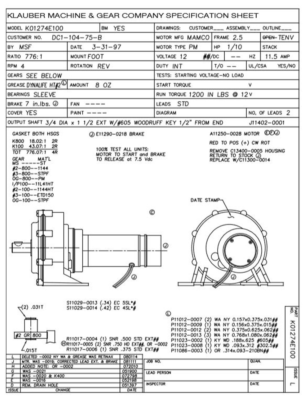 K01274E100 Klauber Gear Motor