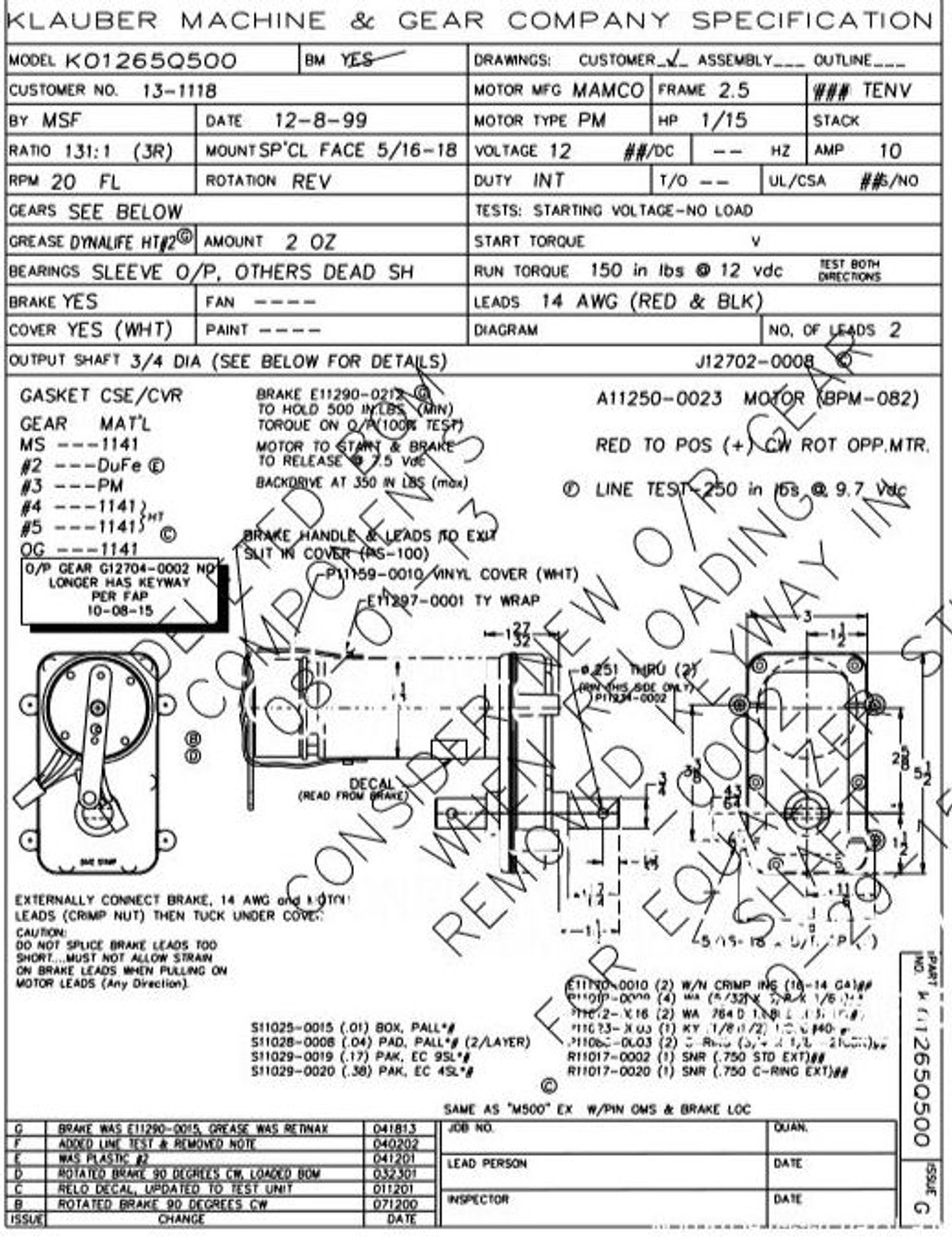 K01265Q500 Klauber Gear Motor Obsolete: See K01265F500