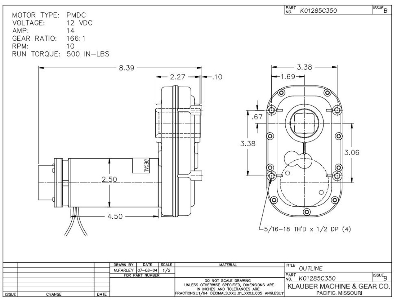 K01285C350 Klauber Gear Motor