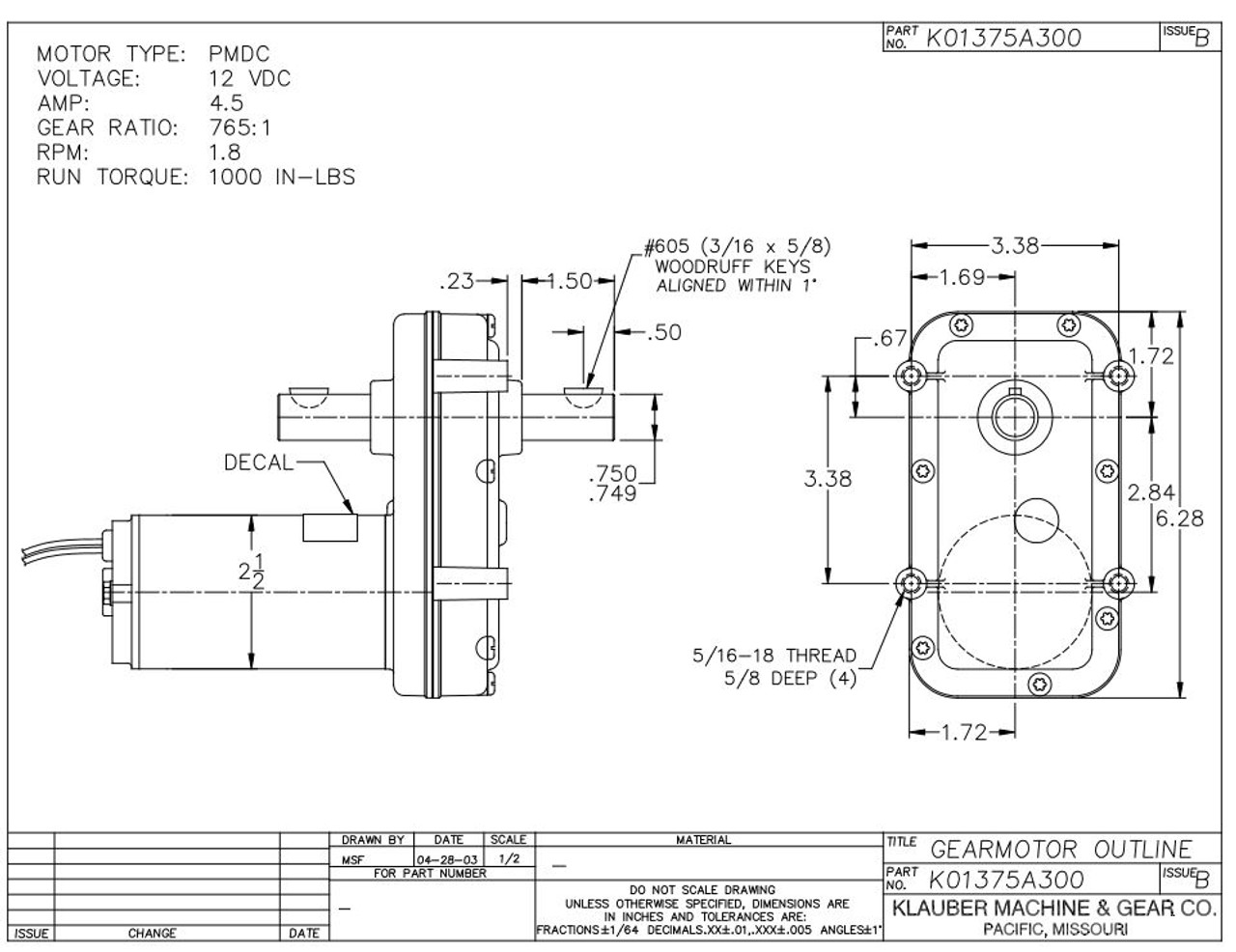 K01375A300 Klauber Gear Motor