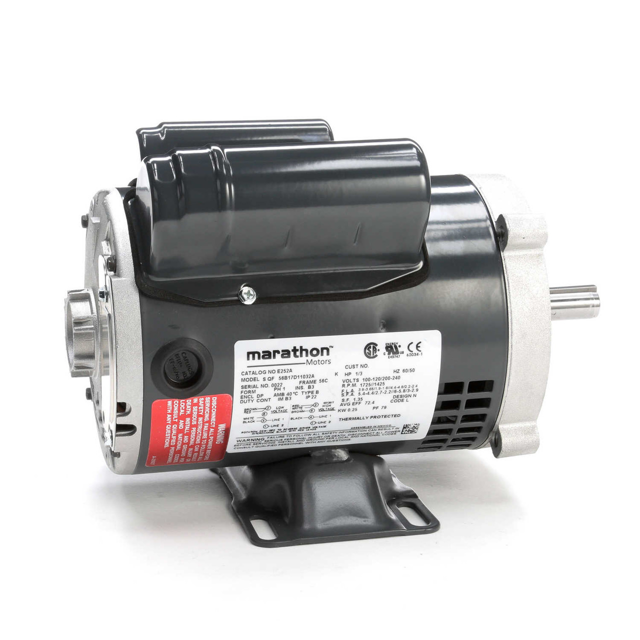 E252A Single Phase Dripproof C-Face Rigid Base Motor 1/3 HP