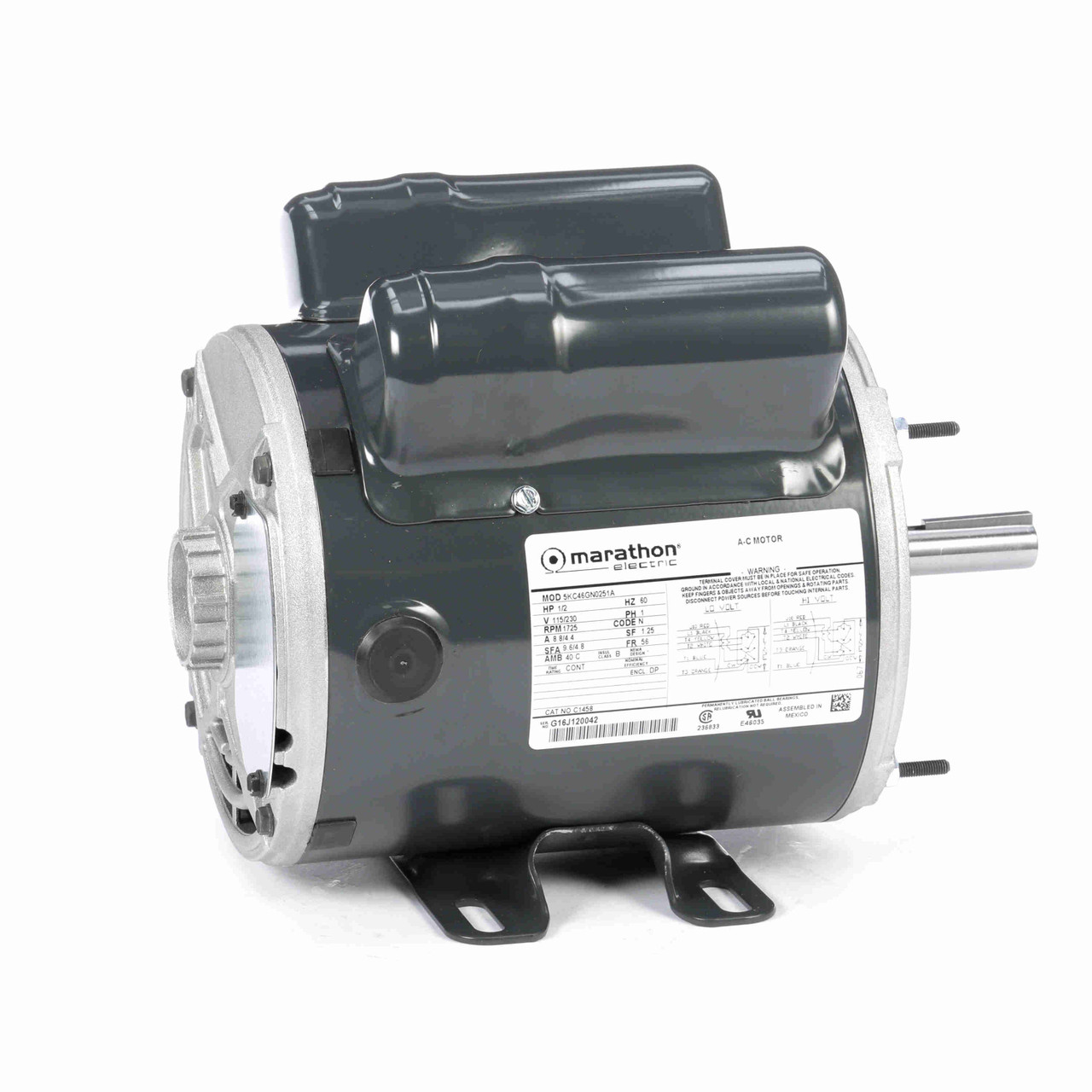 C1458 Marathon Instant Reversing Motor 1/2 HP 1800 RPM 56 Frame