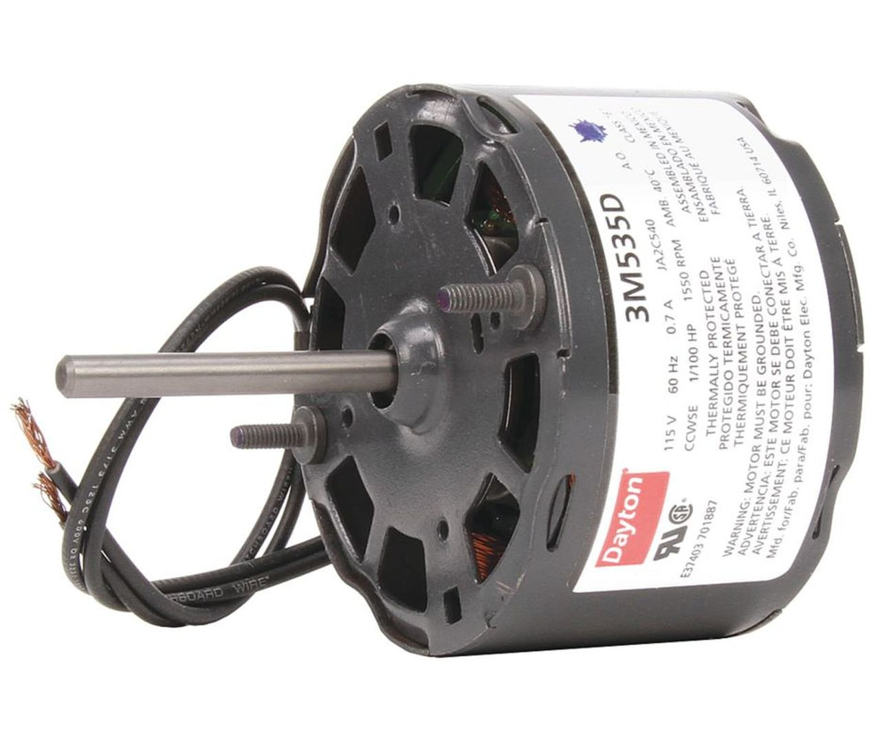 E-3M535 (opened box) 1/100 hp, 1550 RPM, 115 Volt, 3.3" diameter Dayton Electric Motor Model 3M535