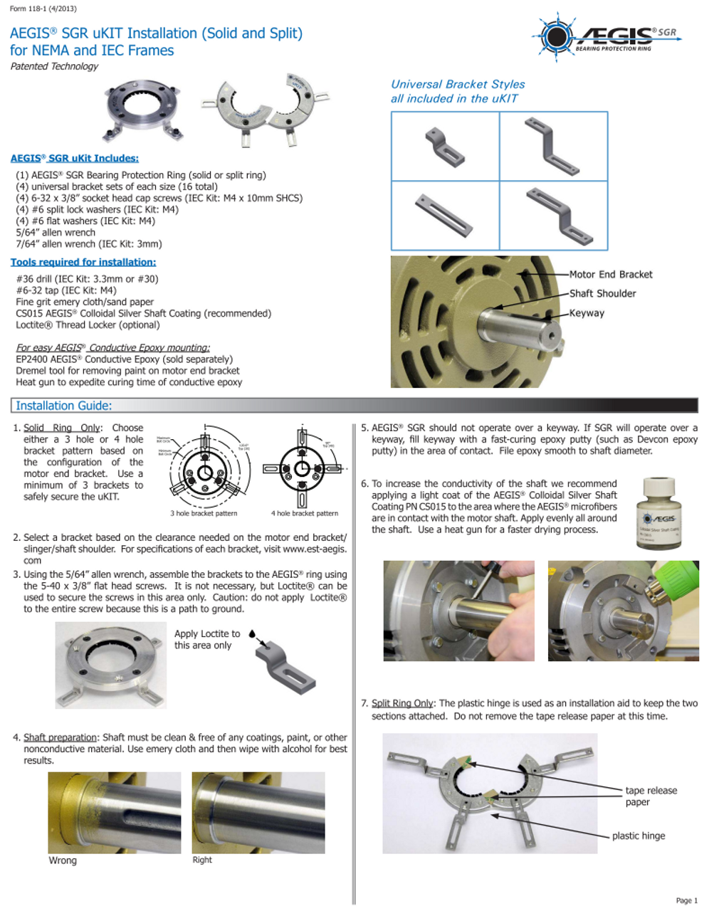 SGR-1.375-UKIT,  AEGIS Bearing Protection Ring 1-3/8" (213T, 215T Frame) Shaft Diameter  