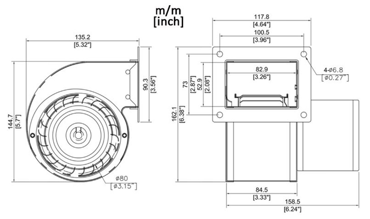 PTDP7 Rectangular Blower, Directly Replaces Dayton 1TDP7, 4C446