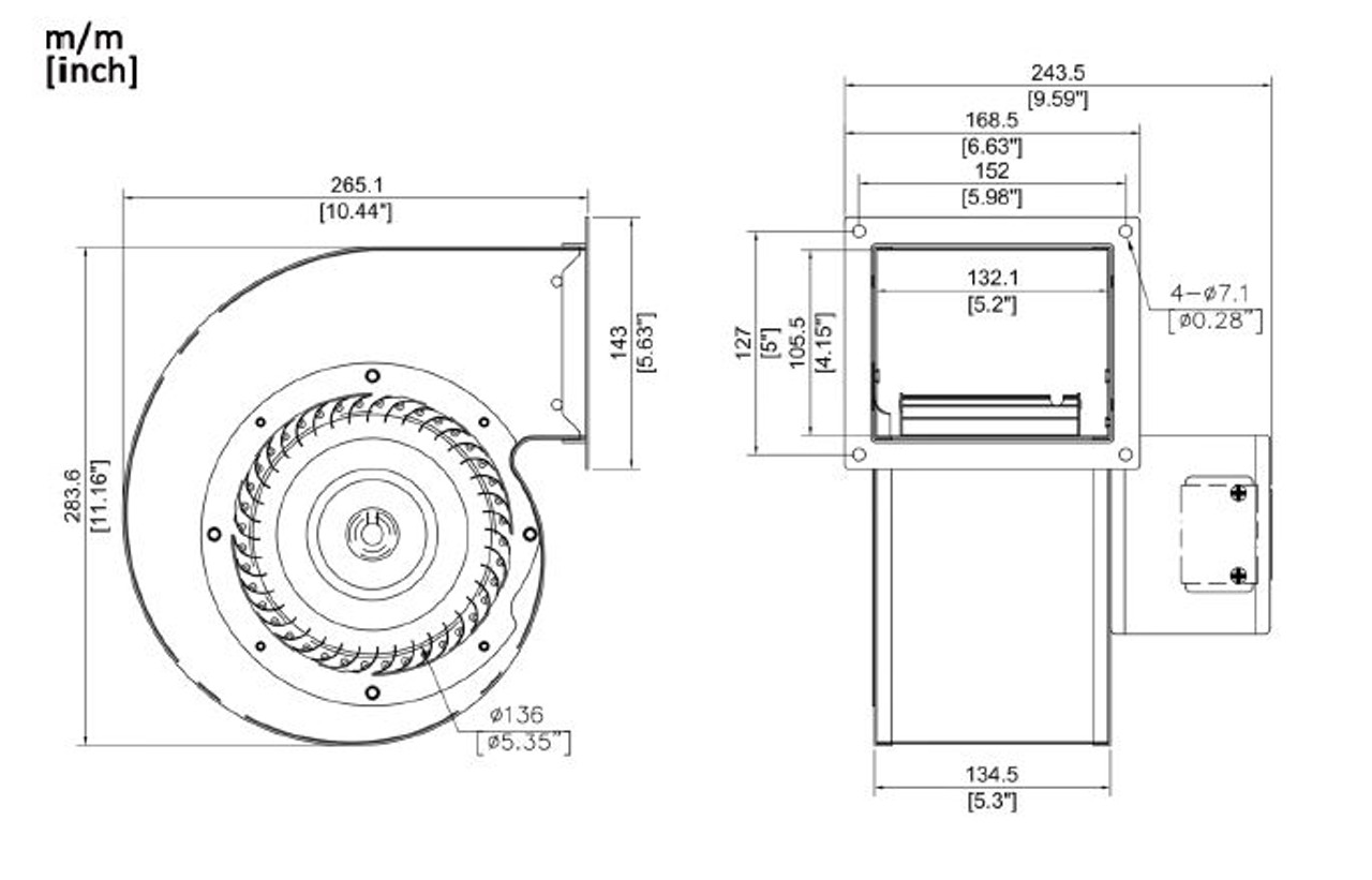 PTDT2 Rectangular Blower, Directly Replaces Dayton 1TDT2, 4C445