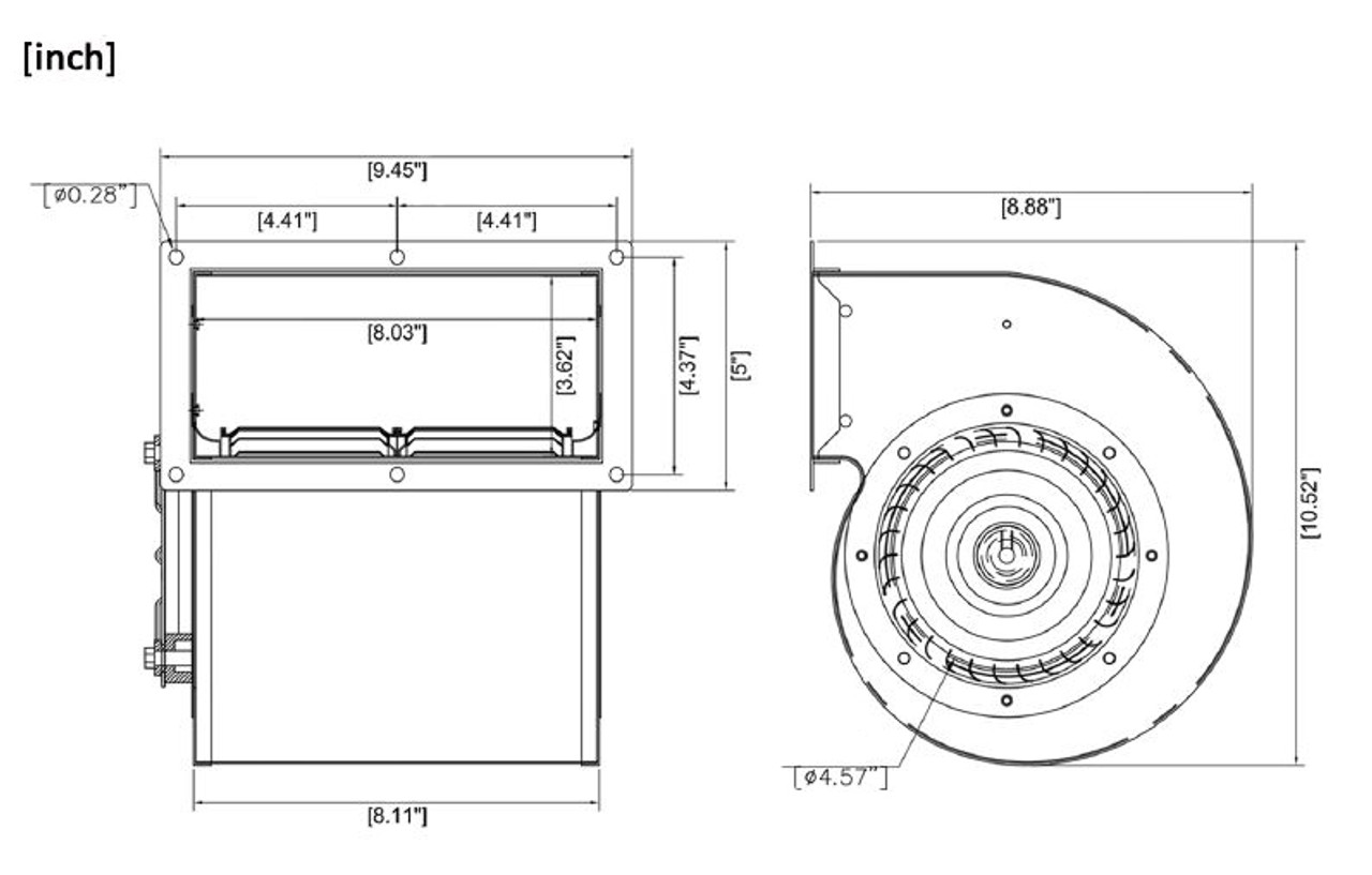 PTDR9 Rectangle Outlet Blower, Directly Replaces Dayton 1TDR9, 4C448