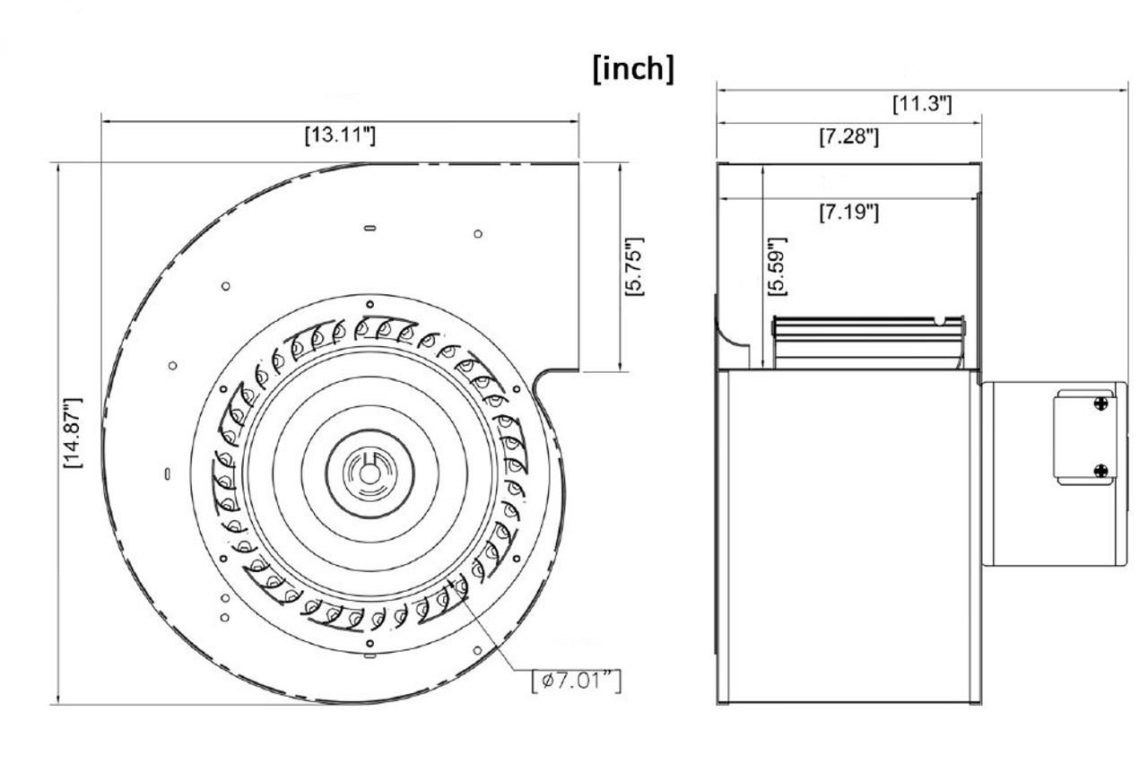 PTDU1 Rectangle Outlet Blower, Directly Replaces Dayton 1TDU1