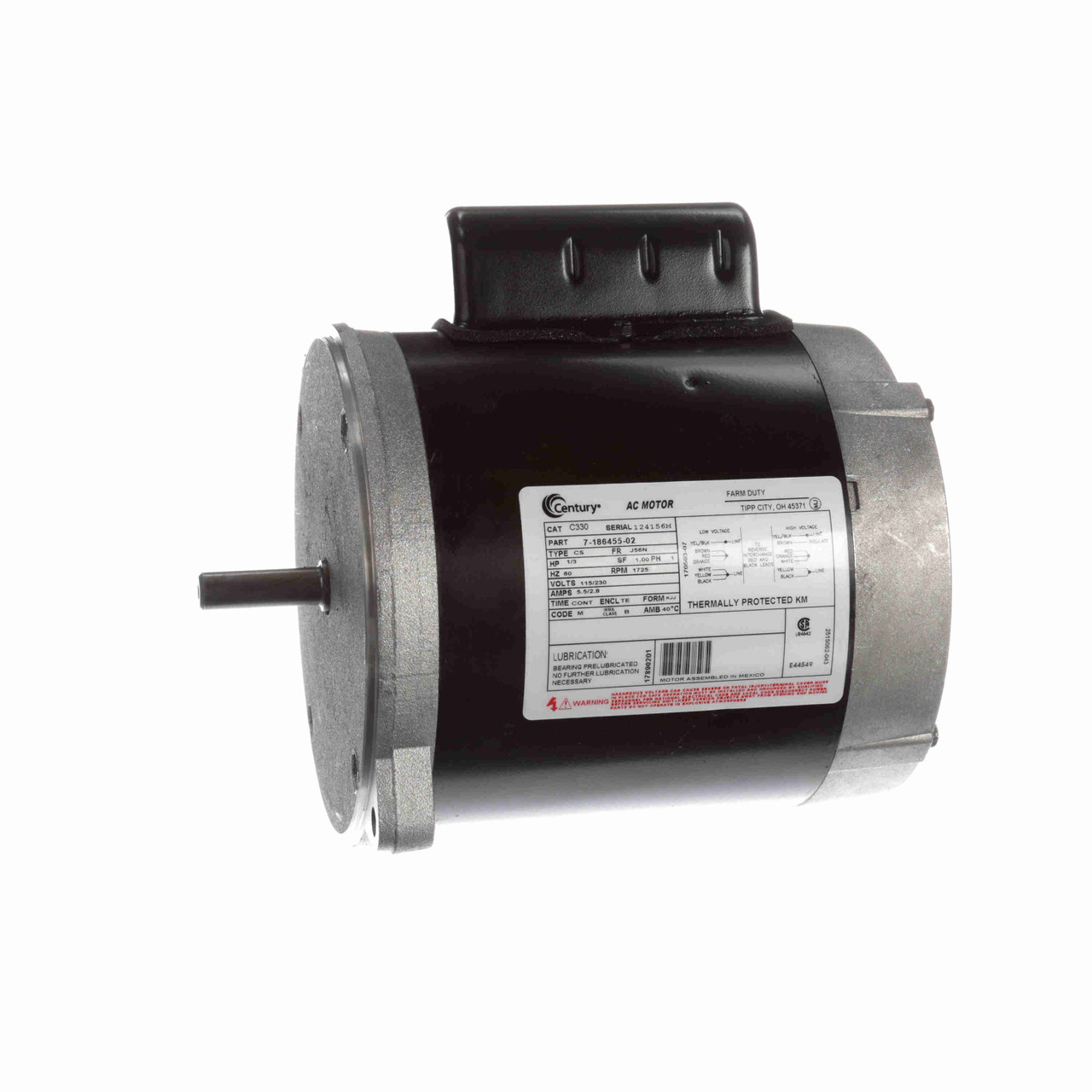 C330 Century Auger Drive Motors 1/3 HP 1800 RPM J56N Frame