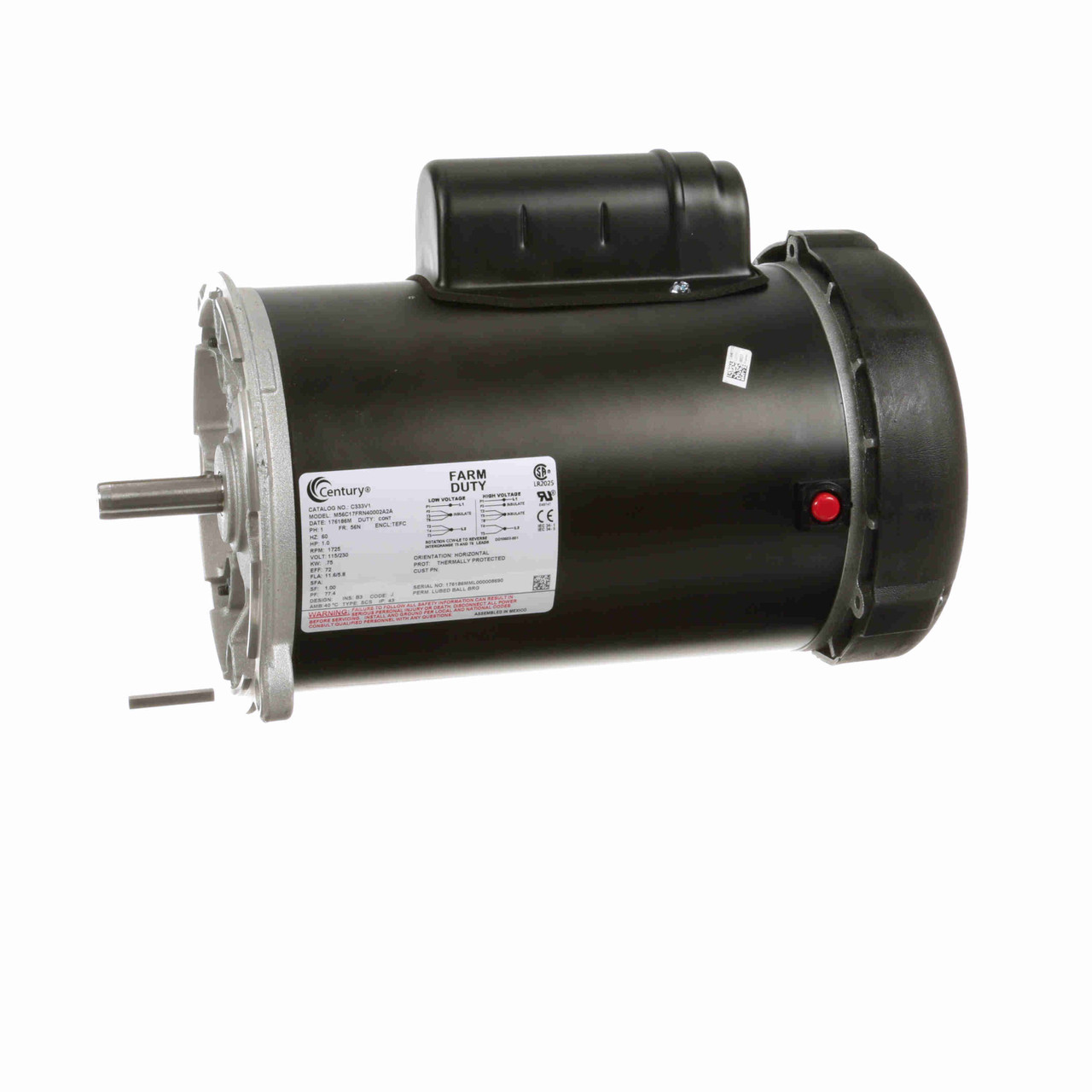 C333 Century Auger Drive Motors, 1 HP 1800 RPM 56N Frame