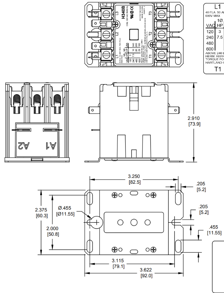 H340B, 3-pole, 40 amp, 120v coil Contactor