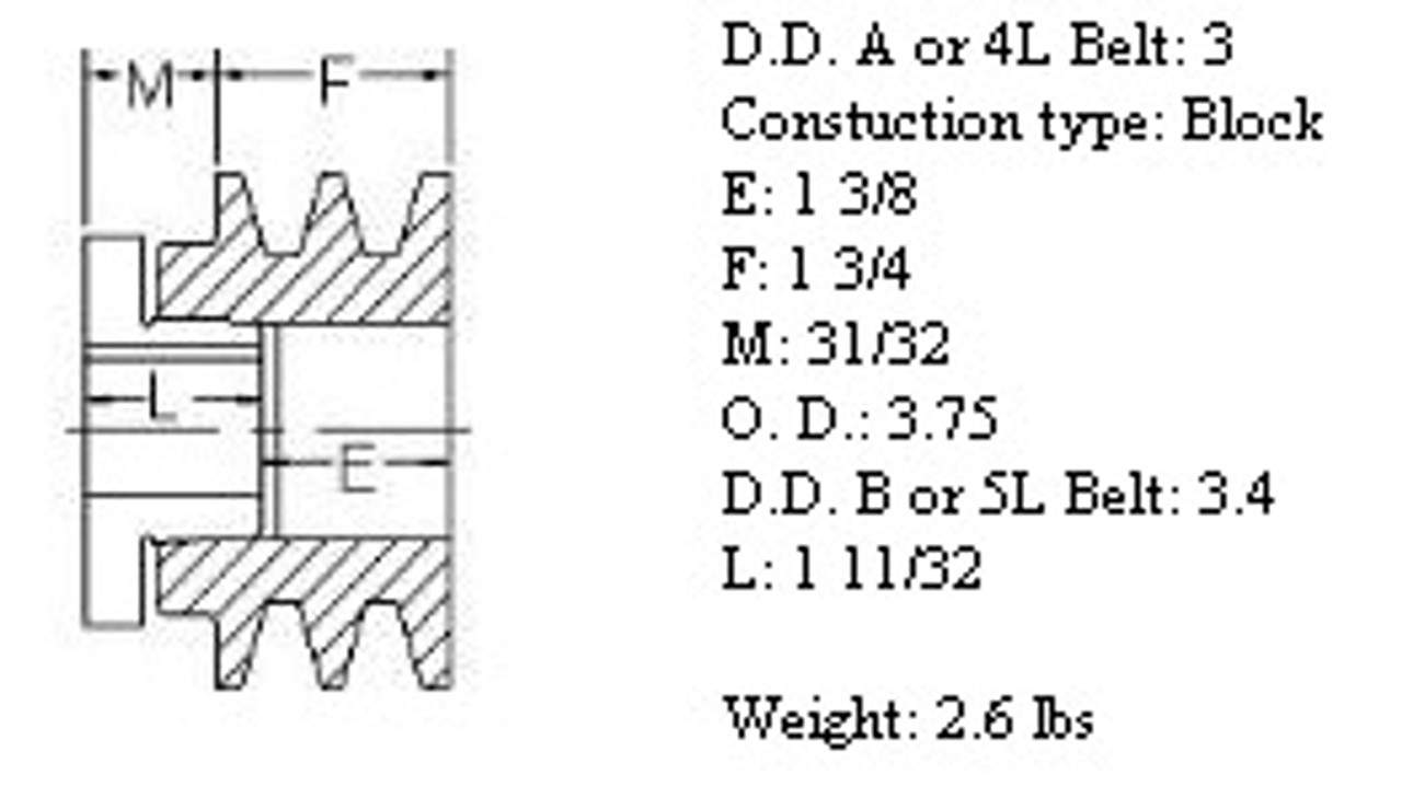 2MBL37, 3.7" Bushing type, A (4L), B (5L and 5V) belts, Browning N