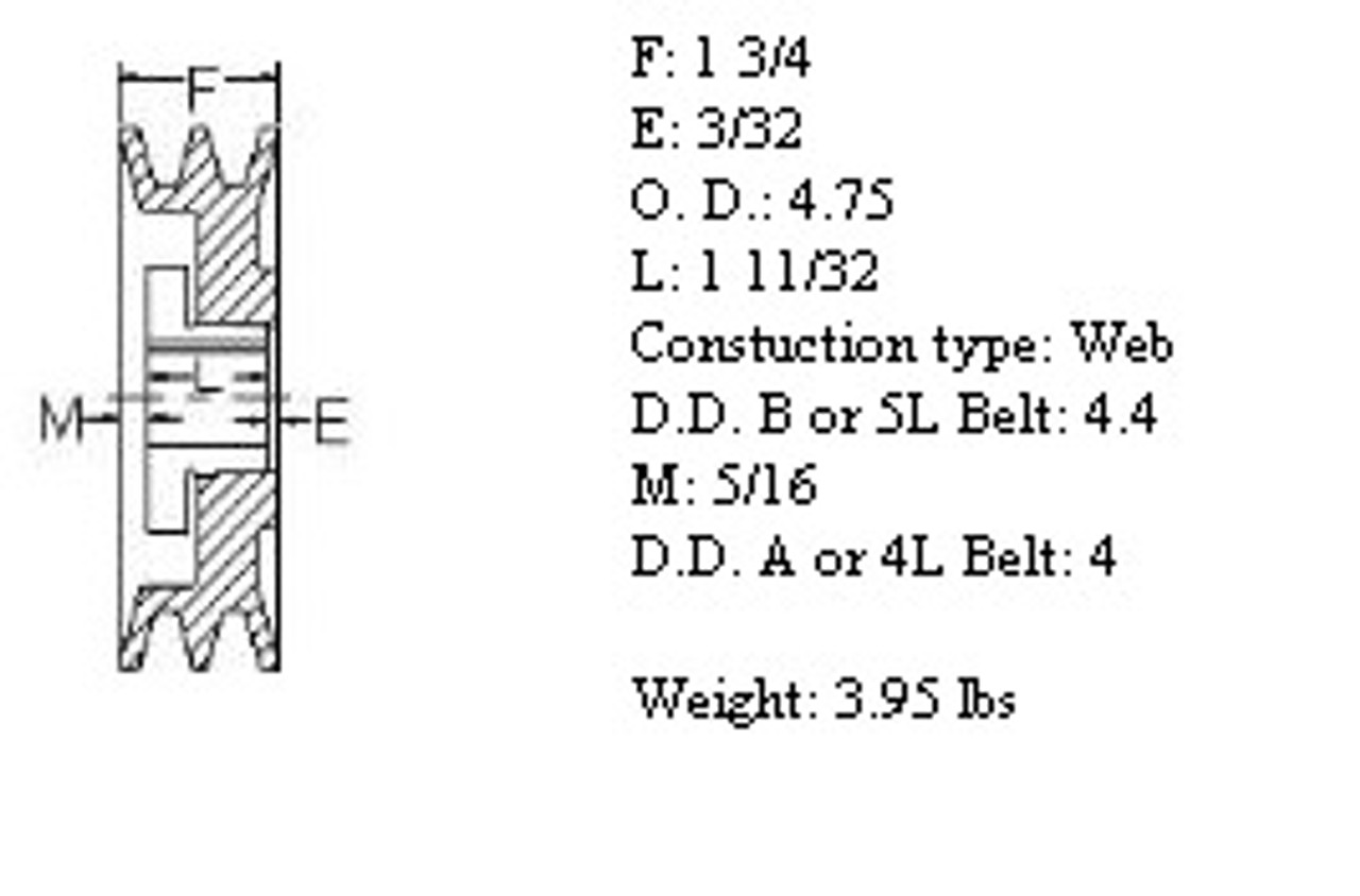 2MBL47, 4.7" Bushing type, A (4L), B (5L and 5V) belts