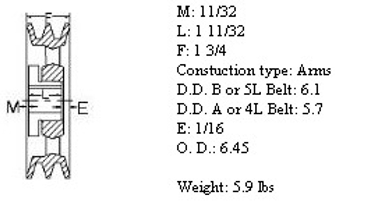 2MBL64, 6.4" Bushing type, A (4L), B (5L and 5V) belts
