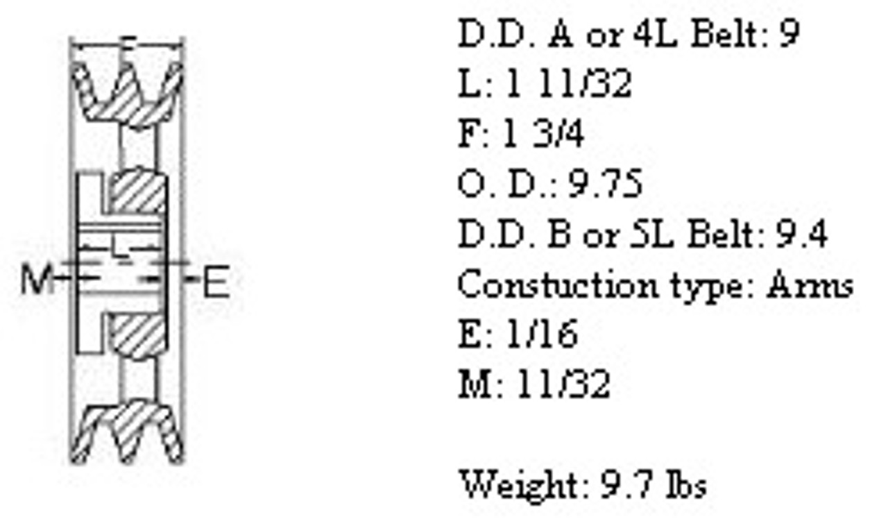 2MBL97, 9.7" Bushing type, A (4L), B (5L and 5V) belts