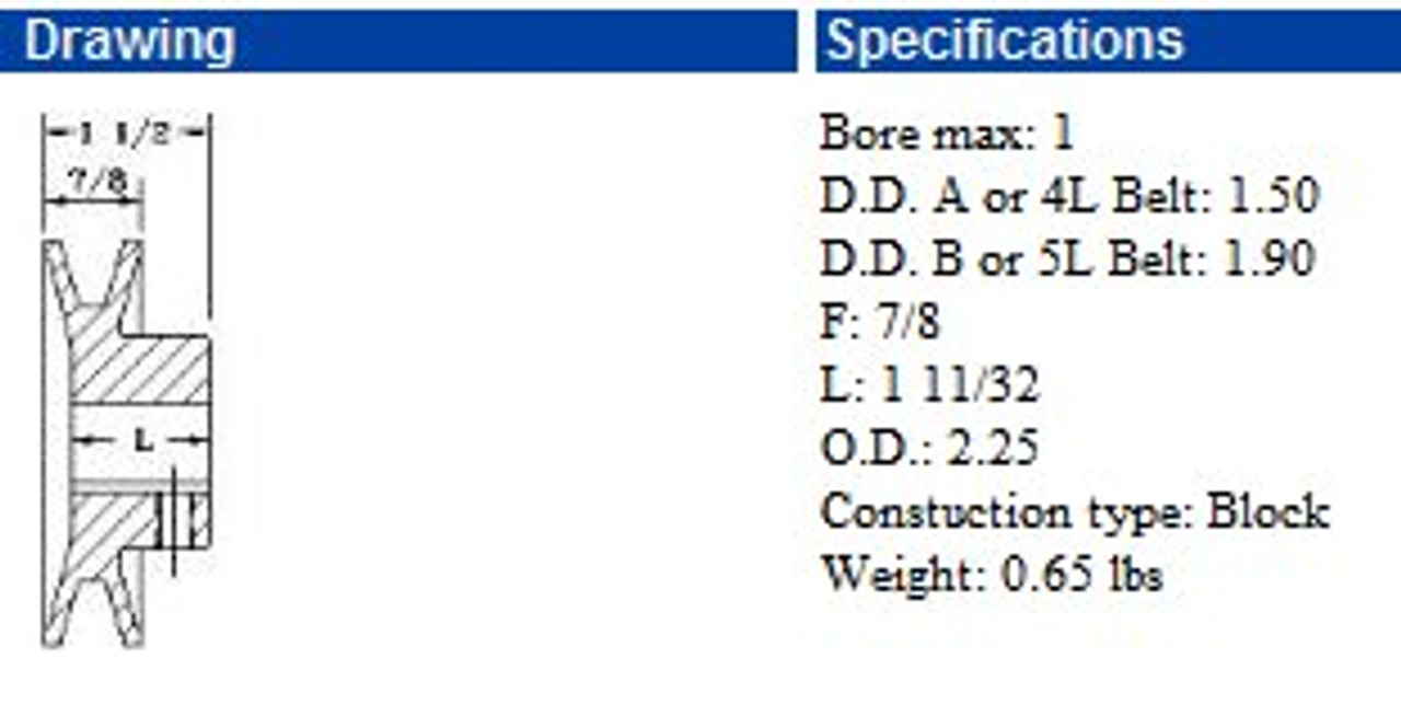 MB23-7/8 2.3 inch Cast iron fixed bore for B, 5L belt